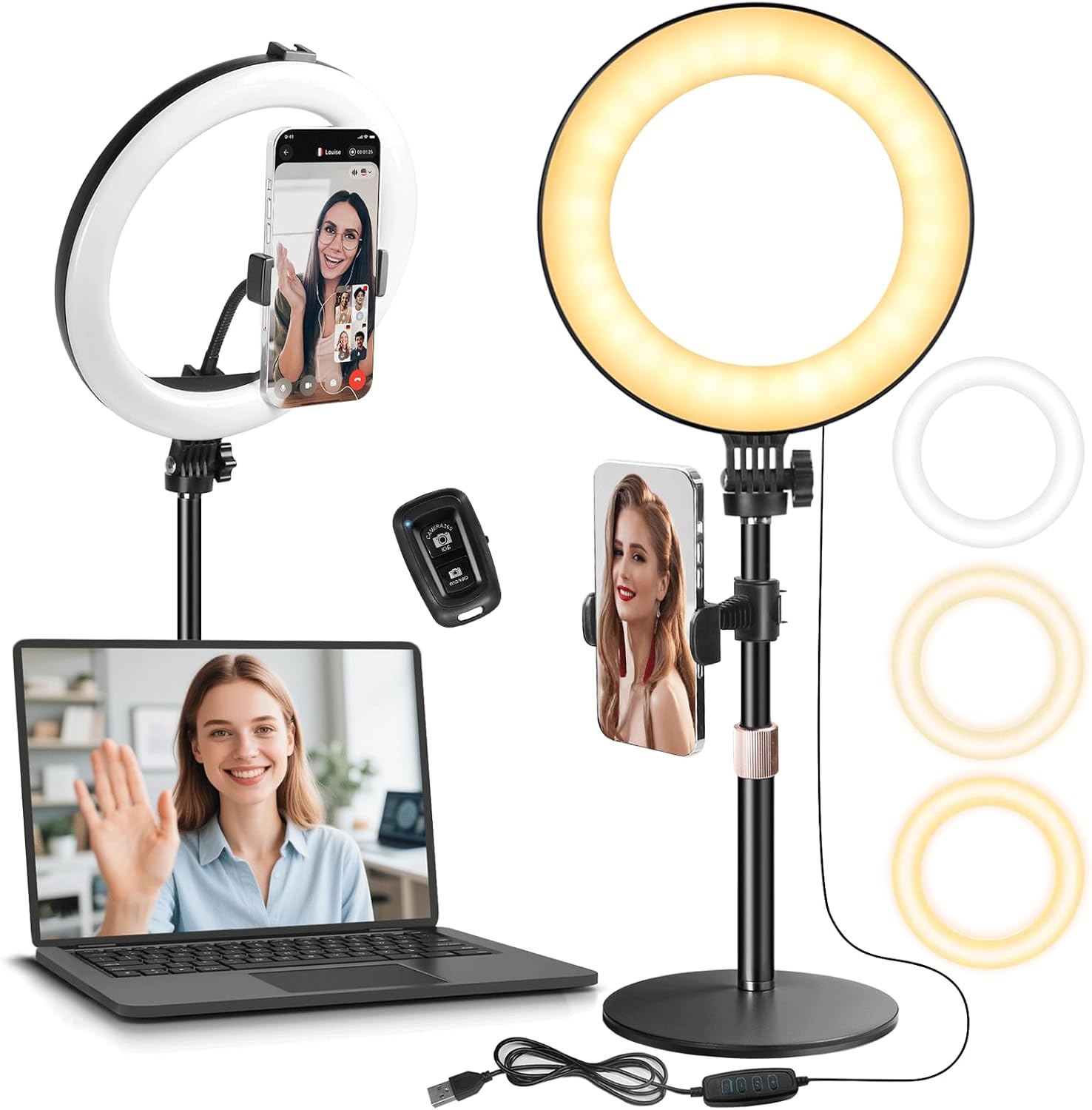 712DID4D-AL_AC_SL1500_ MACTREM 10“ Desk Ring Light with Stand, Desktop LED Circle Halo Light with Phone Holder for Computer Zoom Meeting - Image 1